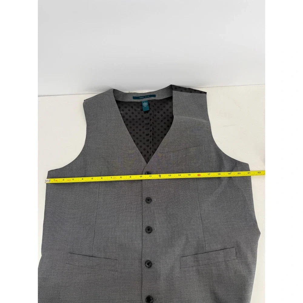 Perry Ellis Mens Gray Textured Suit Dress Vest‎ Waistcoat Polka Dot Back Sz L